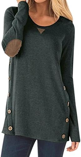 Women Ladies Tops Casual Long Sleeve Round Neck Button Sweatshirt Sunday 2018 Newest Loose Pullover Tops Elbow Patch Shirt Blouse (M, Green)