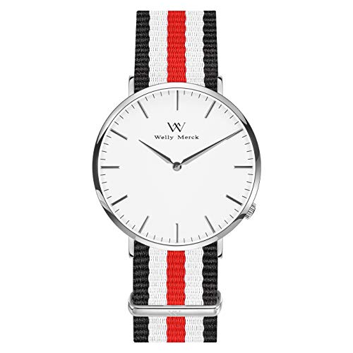 Welly Merck W-C1N4 - Orologio analogico svizzero al quarzo con cinturino in nylon multicolore