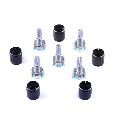 Cylewet 5PCS 360 gradi Rotary encoder codice interruttore potenziometro digitale con pulsante 5 perni e pomello tappo per Arduino (confezione da 5) CLW1100