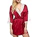 Produktbild Hffan Damen Lose Passen Sexy Langarm Nachthemd Kleid Pyjamas Bademantel mit Elegant Lace Spitze Elegant Hausdienst Seidig Weich Freizeit Casual Pyjama Gesetzt(Rot,Large)