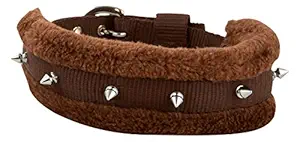 Skora Fur Nylon Brown 1 inch Spiked Medium Dog Collar (Medium, Brown)