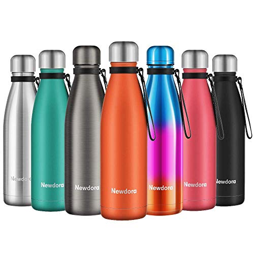 Newdora Bottiglia Acqua in Acciaio Inox 500ml, Tazze da Viaggio, Borraccia Termica Isolamento Sottovuoto a Doppia Parete, per Campeggio di Sport Esterni Escursionismo Escursioni in Bicicletta