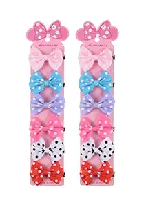 Yellow Bee Dotty Bow Hair Clips Combo for Girls- 6 Pairs, Multi