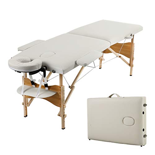 Preisvergleich Produktbild Massageliege 2 Zonen Massagetisch Höhenverstellbares Leichtes Klappbares Tragbares Massagebett Massagebank Kosmetikbank,Weiß,KH2104S-WT