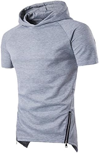 H&amp;E Mens Short Sleeve Side Zipper Solid Outwear Pullover Hoodie Light Gray L