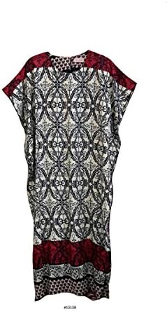 FIONALISSALadies Cotton Woven Printed Midi Kaftan (Satin Label). One Size Fit UK 8-16 Beige