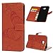 Produktbild Edauto für Samsung Galaxy J4+ 2018 Hülle Leder Case Schutzhülle Wallet Flipcase PU Handyhülle Handytasche Schale Geldbörse Karteneinschub Magnetverschluß Ständer Tasche Großer Schmetterling Orange