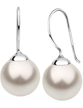 Nenalina Silber Damen-Ohrringe Perlen Ohrhänger mit Swarovski Elementen 12 mm weiße Perlen, 842404-190