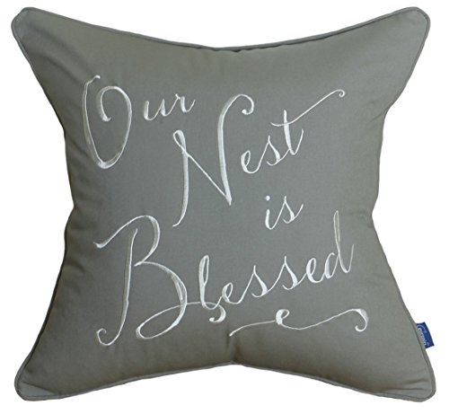 DecorHouzz EU Our Nest is Blessed Pillowcases Embroidered Pillow/Cushion Cover Decorative Pillow Cover New Wedding Anniversary New Home Birthday Gifts (Light Grey)