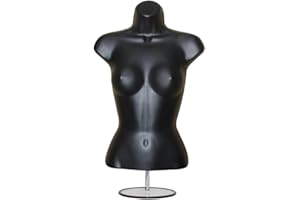 Display Guru Female Hanging Mannequin Half Body Form 3/4 (3 Quarter) Bust Shop Display With Round Stand (Black)