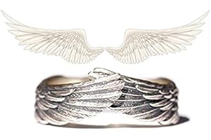 LVGPH Hug Wings Ring Angel Wings Feather Retro Copper Ring Open Adjustable Guardian Ring Vintage Women Men Feather Ring Silver Wedding Band for Lovers Friends Gifts, White,Silver