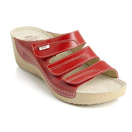 Batz Olga Sandalias Zuecos Zapatillas Zapatos de Cuero Mujer, Rojo Oscuro, EU 37