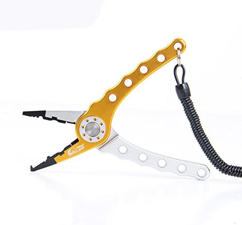 Tofern Professional Fishing Grade Aluminu Fishing Pliers Scissors Line Cutter Remove Hook Tackle Tool Split Ring Plier - golden