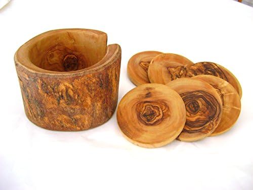 Coasters Set of 6 Olive Wood Handmade, Rustic Round, By Elitecrafters