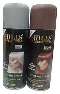 SHILLS PROFESSIONAL Temporary Hair Color Spray (Pack Of 2) Silver::Brown 125 Ml