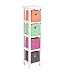 Produktbild ts-ideen Kommode Schrank Standregal 80 cm Höhe Bad Regal weiß mit 4 Körben in orange grün pink braun