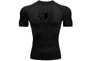 GIENSLRU Herren Spider Print Kompressionsshirt, schnell trocknendes T-Shirt, Gym Lauftrikot, atmungsaktiv Kurzarm, Frühling, Sommer Bodybuilding-T-Shirts für Herren, Top, modisch, Workout