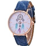 Babysbreath17 Frauen rundes Zifferblatt Quarz-Uhr mit eindeutigem Zeiger Denim-Bügel Wind Bell Mustern Armbanduhr Geschenke Blau