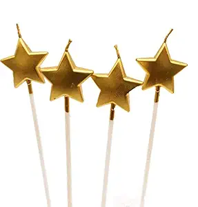 TRISHRA Birthday Party Decoration Star Candle Gold Big Cake Decoration Candles Golden Theme Candle (Set of 4)