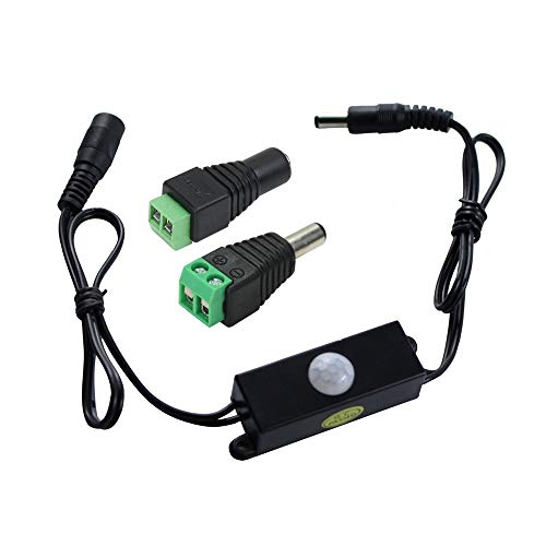 VIPMOON DC 5V-24V Mini 4A PIR Infrarot Bewegungsmelder Detektor Schalter für LED Strip + Female Male DC Power Connector