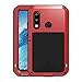 Produktbild Simicoo Huawei P30 Lite Handyhülle Hybrid Metall Rahmen Silikon Schutzhülle Stoßfest Militär Schraube stoßen Heavy Duty Gehäuse Handyhülle mit Panzerglas Displayschutz für P30 Lite (P30 Lite, Red)