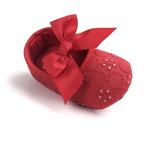 Auxma Bebé Niña Zapatos Suela Blanda Bowknot Zapatos Flor Zapatillas Prewalker (11cm(0-6 Meses), Rojo)