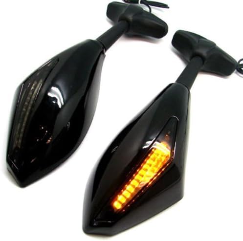 WASTUO Motorcycle Mirrors with Turn Signals Amber Led Light Blinker Indicator Side Marker Integrated Rear View Mirror