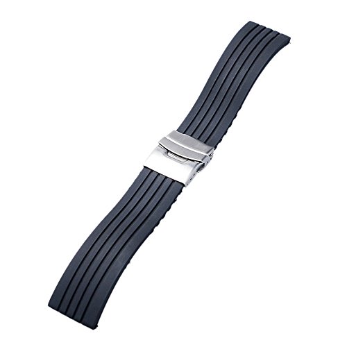 Yisuya Silikon Armbanduhr mit Faltschliee, Schwarz, Gre 24mm, Wasserfest Yisuya Silikon Armbanduhr mit Faltschliee, Schwarz, Gre 24mm, Wasserfest