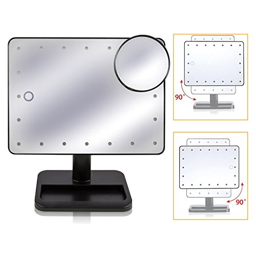 Kosmetikspiegel Beleuchtung mit 20 stück LEDs und 10 X Vergrößerungsspiegel, einstellbare Lichtshelligkeit, Touch-Schalter, 360°Drehbar, mit Baterrie, für Make up, Rasieren, unterwegs - 3