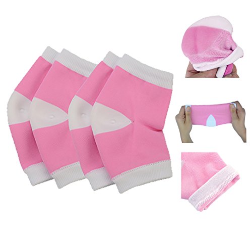 Makhry 2 Pairs Moisturising Silicone Gel Heel Socks for Dry Hard Cracked Skin Moisturizing Open Toe Comfy Recovery Socks Women Size 4.5-7.5 (M, Pink)