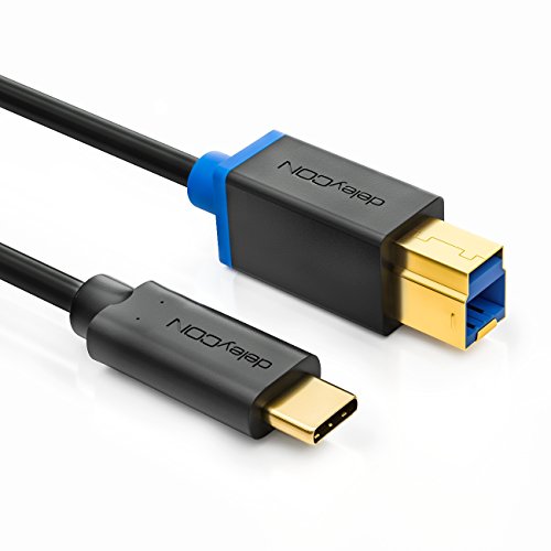 deleyCON 0,5m USB Kabel / Stecker Typ 3.1 / C auf B / USB 3.0 Speed 5 Gbit/s / Datenkabel / für z.B. Computer / Drucker / Externe Festplatte – Schwarz - 2