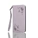 Produktbild Samsung Galaxy A3 2016 Hülle Leder Handtasche Mode Blumen Schmetterling Muster Weiblich LederHülle Brieftasche Stoßfest HandyHülle für Samsung Galaxy A3 2016 A310 Schutzhülle Handytasche Flip Ledertasche Elegant Schutz Magnetverschluss Schale Tasche Standfunktion Karteneinschub, Grau