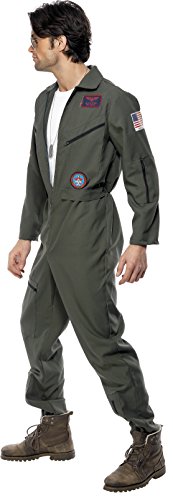 Smiffys Men's Top Gun Pilot Costume, Jumpsuit, Dog Tags & Sunglasses, Top Gun, Colour: Green, Size: M, 36287