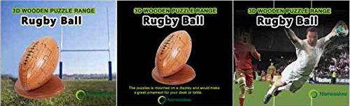 Rugby Ball 3D Jigsaw Puzzles for Grown Ups and Children : Novelty Gifts for Men or Women Plus Wooden Keyring