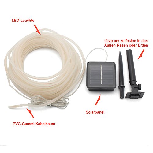 Forever Speed led lichterschlauch Solar Solarlichterkette 12m (10M lichterschlauch + 2m Anschlusskabel),tragbar, mit Lichtsensor, Außenlichterkette, Weihnachtsbeleuchtung, Beleuchtung für Hochzeit, Party und Weihnachten, 1.2 V 100 LEDs Warmweiß wasserdicht IP65 - 2