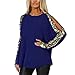 Produktbild ESAILQ Damen Beiläufig Oansatz Pailletten Langarm Aushöhlen Damen Tops Tshirt Bluse(Medium,Blau)