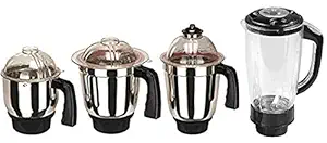 Goldwinner Set of 4 Mixer Jar 3 Stainless Steel and 1 Juicer Jar Milkshake jar (Chutney, Dry grinding jar, Liquid blending jar and Juicer Jar)|Standard Mixer Jar|Mixer Grinder Steel jar with lid, MGF(Steel Black)