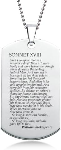 Personalised Jewellery William Shakespeare Sonnet 18 Stainless Steel Dog Tag with Gift Box
