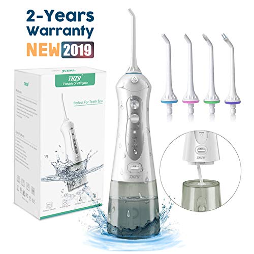 THZY Irrigador Dental Profesional Irrigador Bucal Portátil Impermeable IPX7 Water Flosser con Tanque de Agua Desmontable de 200ml Irrigador Oral con 3 Modos de Limpiar para Hogar y Viajar