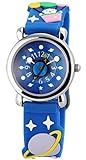 Excellanc Planeten Sterne Kinderuhr analoge Silikonband Armbanduhr Lernuhr Blau