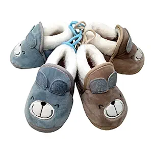 New Born Baby Booties/Shoes/Socks for Baby Girl boy/Unisex-Baby Multicolored Booties 0-6 Months (Set of 2 Pairs) (Brown & Blue)