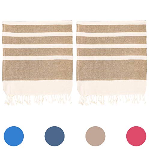 Nicola Spring 100% Cotone Turco Asciugamani Set | Beach Bagno Palestra Sauna | Hammam Peshtemal Fouta Style Sheet tiro - Beige - Confezione da 2