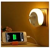 AMMBER Smart LED-Nachtlicht mit Zur Dämmerung Abenddämmerung Licht sensor und Wandplatte Ladegerät Dual USB, 5V 2A Ausgang für Schnellladung Sensor-LED-Lampe-Funktion in der Dunkelheit für Flur, Bad, Schlafzimmer, Wohnzimmer, Küche (White)