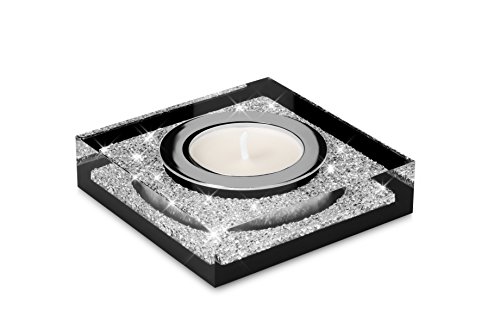 Edler Teelichthalter Lotus 1 mit SWAROVSKI ELEMENTS Kristallen – funkelnde Tischdeko, Muttertags-Geschenk (schwarz) - 2