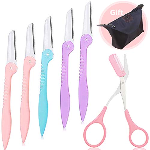 Rasoir à sourcils pliable pour femme avec trousse de maquillage et ciseaux pour sourcils