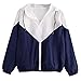 Produktbild Damen Patchwork Mantel Dünne Skinsuits mit Kapuze Reißverschluss Taschen Sport Mantel Frauen Lässige Langarm MYMYG Sweatshirt Oversize (D1-Blau,EU:34/CN-S)