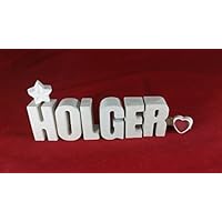 Beton, Steinguss Buchstaben 3D Deko Namen HOLGER mit Stern und Herzklammer als Geschenk verpackt! Ein ausgefallenes Geschenk zur Geburt, Taufe, Geburtstag, Namenstag oder auch zu Weihnachten!