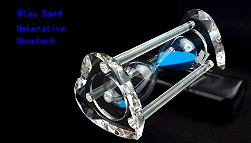 Elegante Sanduhr 15 Minuten Herz Kristall Kreative Sand Timer Sand Uhr für Küche, Büro, Schule oder Geschenk Dekorative - Fertig mit Echt Strand Blau Sand
