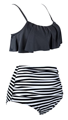 Angerella Damen Niedlich Ruffles Strap Badeanzug Crop Top Flounce Bikini - 2