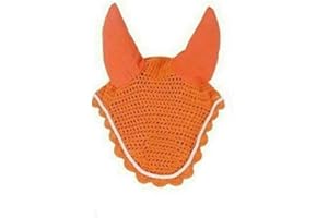 Wonder Wish Horse Cotton Soft Ear Net Hood Hand Crochet Fly Veil Orange (Size: Full)